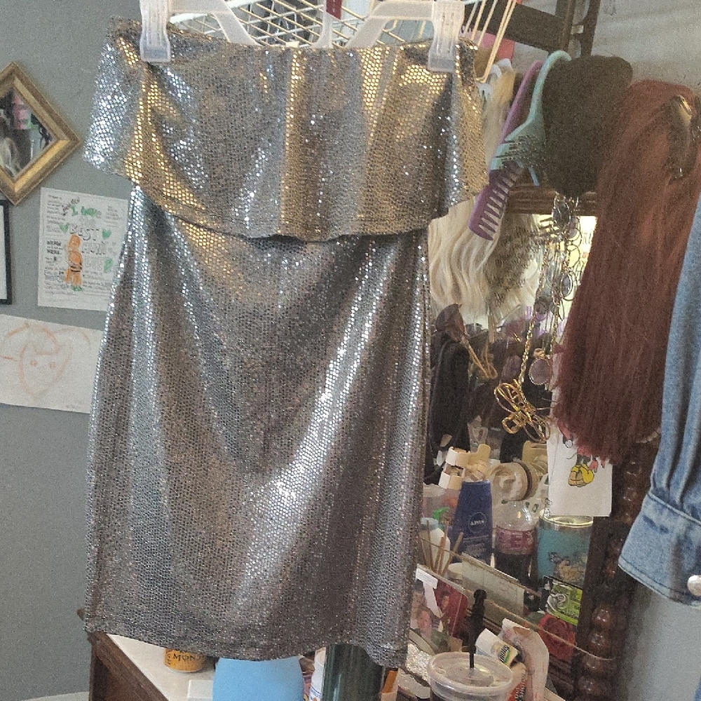 Charlotte Russe Silver Metallic Sequin Dress